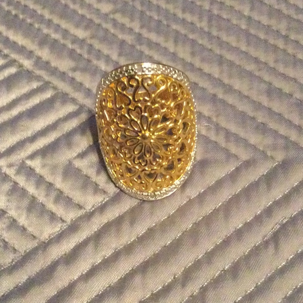 Sterling silver 18 karat gold plated filigree ring - Picture 4 of 4